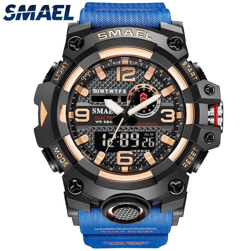 SMAEL 8035 Men Sport Watches Dual Time Digital Watch Quartz 50m Waterproof Watch Led Military Watch Sport 8035 Men Watches Wristwatch