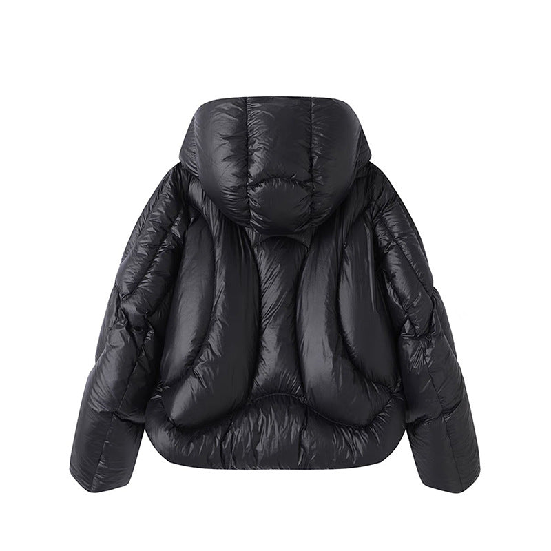 Irregular cape style down jacket, women's short hooded bread jacket