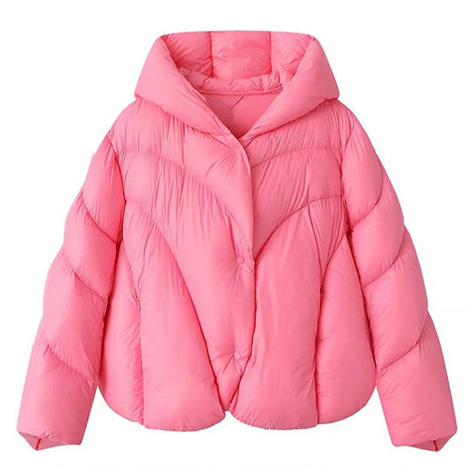 Irregular cape style down jacket, women's short hooded bread jacket