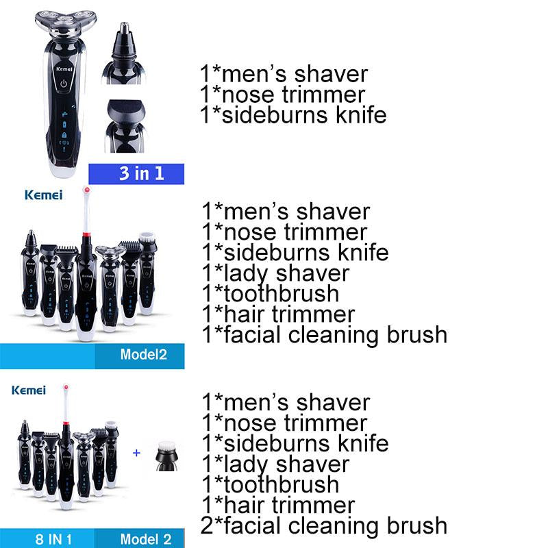 Kemei 7 in 1 Men's 3D Electric Shaver 3 in 1 Beard Trimmer Rechargeable Razor for Men Shaving