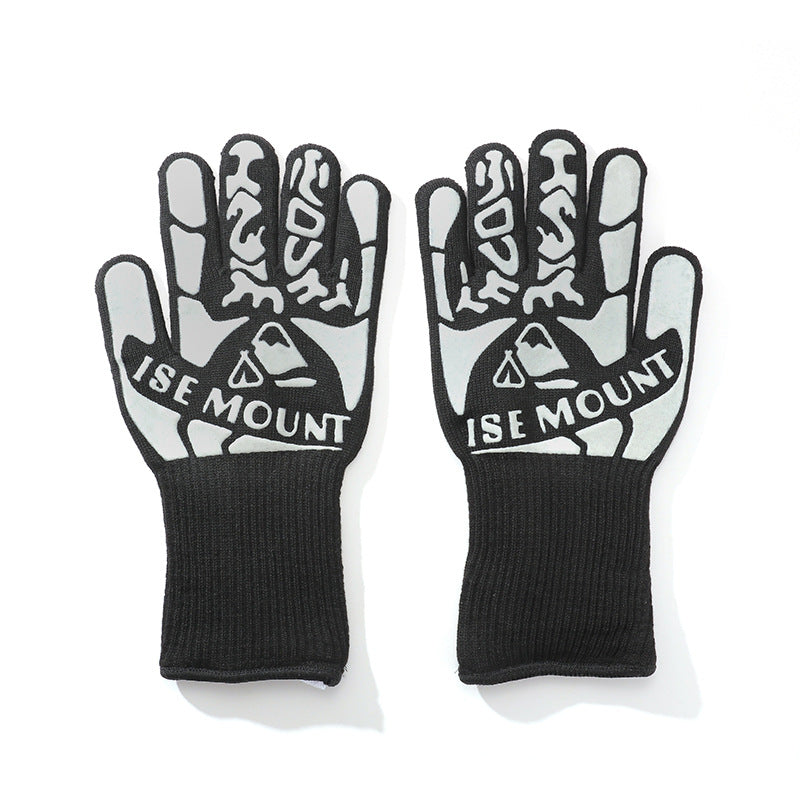 Outdoor 800 degree heat resistant gloves, thermal insulation and anti scald gloves, silicone BBQ barbecue oven thickened gloves