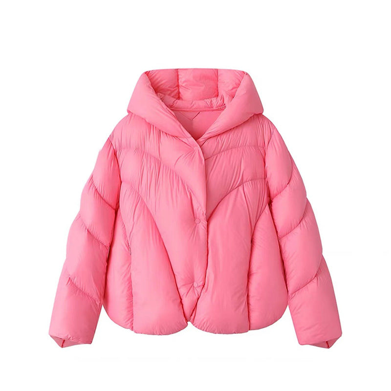 Irregular cape style down jacket, women's short hooded bread jacket