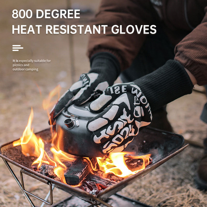 Outdoor 800 degree high temperature gloves heat insulation and ironing gloves silica gel BBQ barbecue oven thickened gloves