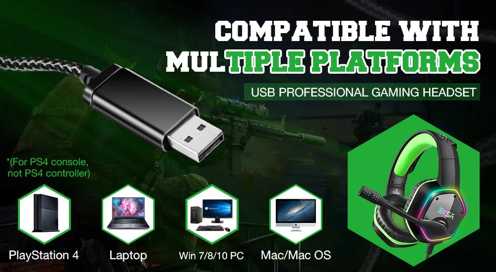 Gaming Headphones For PC/PS4/PS5 EKSA E1000 7.1 Surround RGB Gaming Headset Gamer USB Wired Headphones with Noise Cancelling Mic