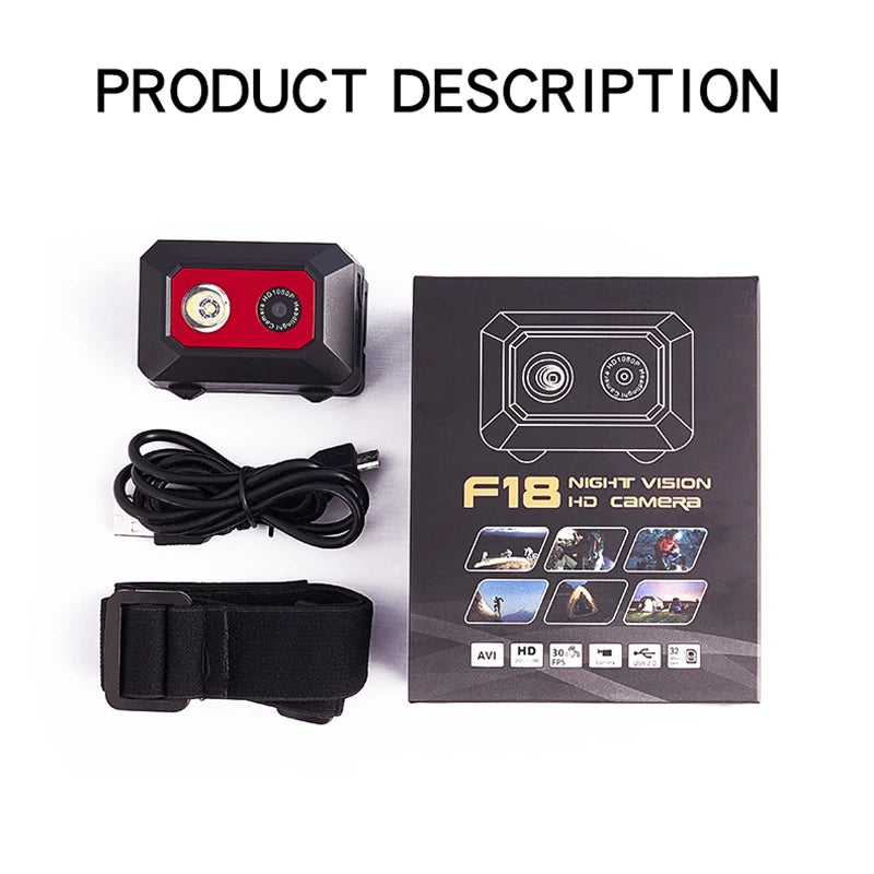 F18 Night Vision Camcorder 1080P HD Outdoor Sport Camera SOS Head-mounted Action Cameras Helmet Video Recording DVR Cam