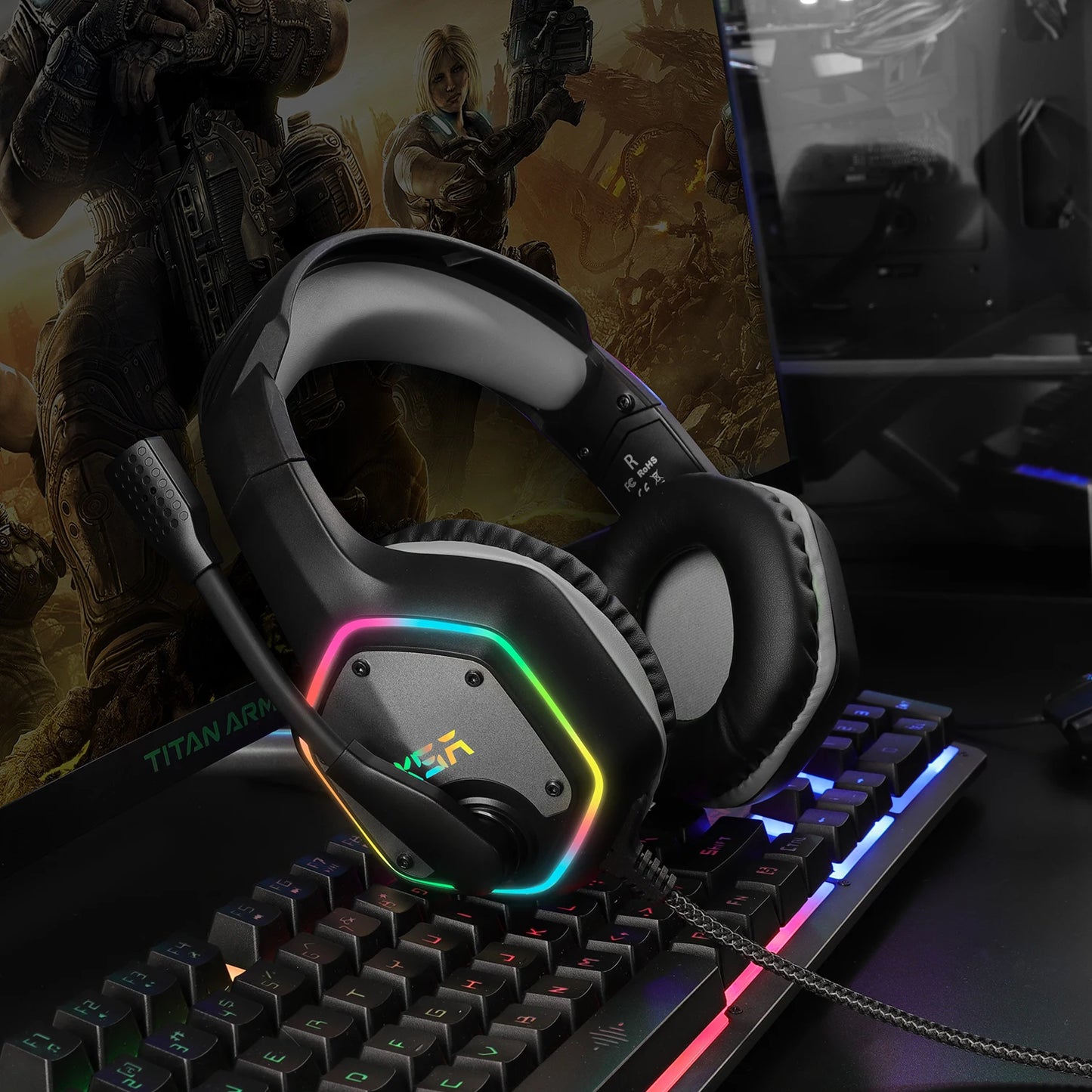 Gaming Headphones For PC/PS4/PS5 EKSA E1000 7.1 Surround RGB Gaming Headset Gamer USB Wired Headphones with Noise Cancelling Mic