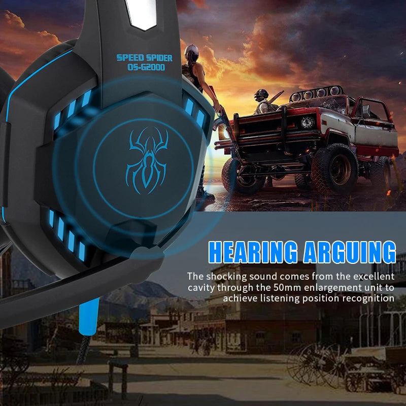 G2000 Gaming Headsets Big Headphones with Light Mic Stereo Earphones Deep Bass for PC Computer Gamer Laptop PS4 New X-BOX