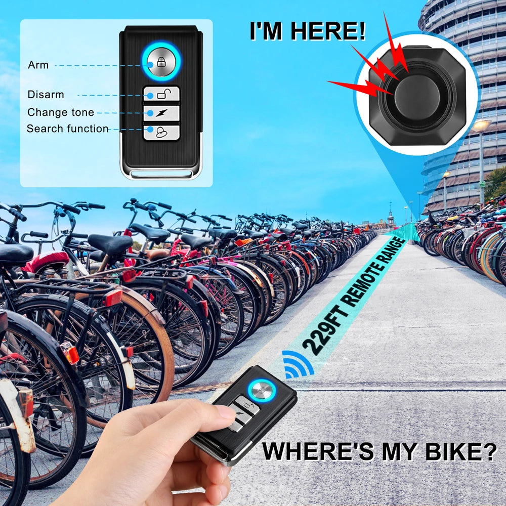 Camluxy Wireless USB Charging Waterproof Bike Alarm Remote Control Vibration Detector Alarm Motorcycle Burglar Alarm