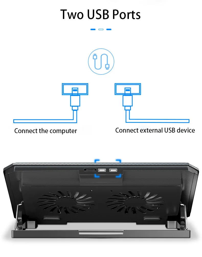 Gaming Laptop Cooler Large Size For 12-16 Inch Notebook Two USB Laptop Cooling Pads Wind Speed Adjustable Silent Laptop Stand
