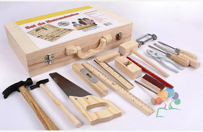 Children Real Life Wooden Carpenter's Box Tools Boy's Pretend Toy Wood Tools Set Hammer Screwdriver Manual Skill Learning