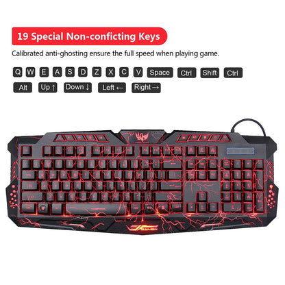 Gaming Keyboard Mechanical Computer Keyboard USB Wired LED 3 Color Red/Blue/Purple Backlit Gamer Lighted Keyboard With MousePad