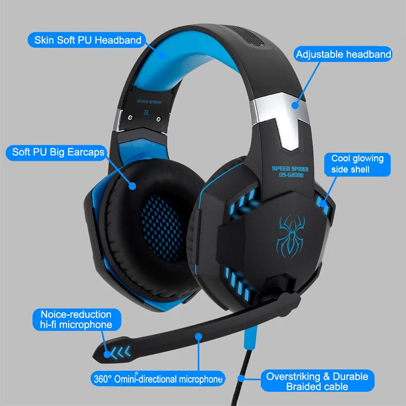 G2000 Gaming Headsets Big Headphones with Light Mic Stereo Earphones Deep Bass for PC Computer Gamer Laptop PS4 New X-BOX