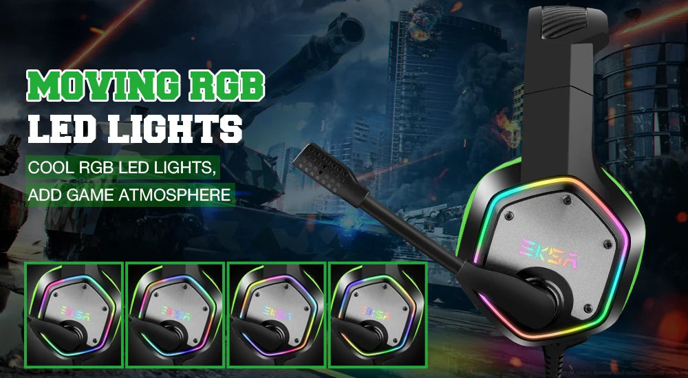 Gaming Headphones For PC/PS4/PS5 EKSA E1000 7.1 Surround RGB Gaming Headset Gamer USB Wired Headphones with Noise Cancelling Mic