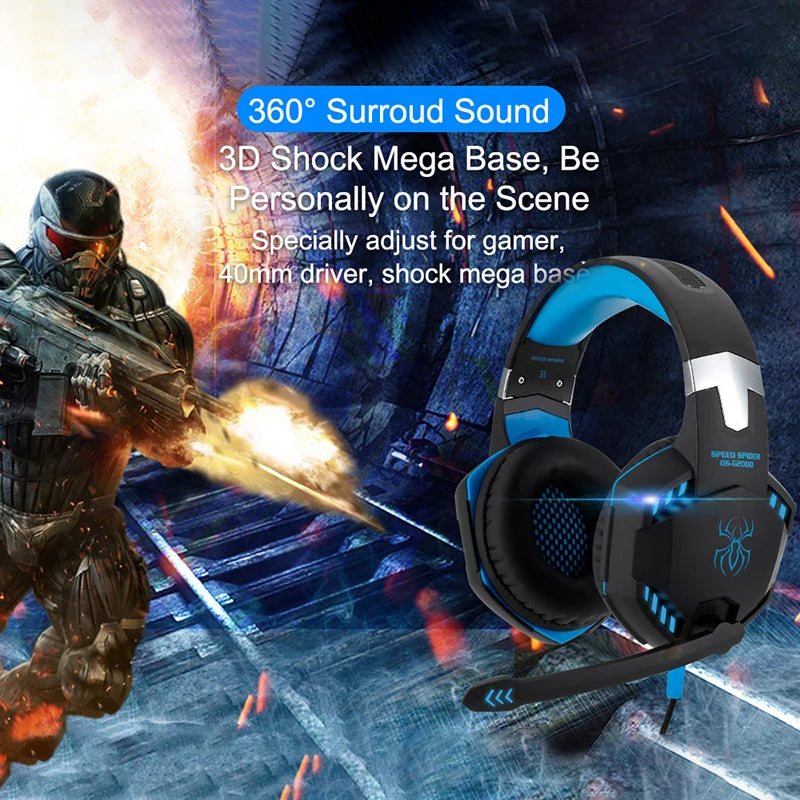 G2000 Gaming Headsets Big Headphones with Light Mic Stereo Earphones Deep Bass for PC Computer Gamer Laptop PS4 New X-BOX