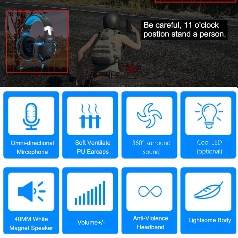 G2000 Gaming Headsets Big Headphones with Light Mic Stereo Earphones Deep Bass for PC Computer Gamer Laptop PS4 New X-BOX