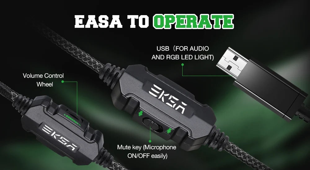 Gaming Headphones For PC/PS4/PS5 EKSA E1000 7.1 Surround RGB Gaming Headset Gamer USB Wired Headphones with Noise Cancelling Mic