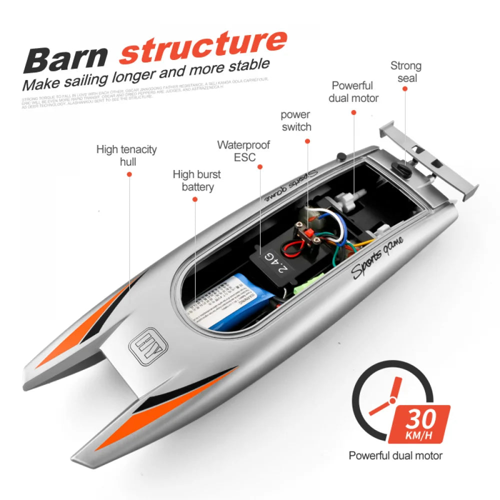 30Km/h Racing Boat 2.4G Radio controlled Rc Boat High Speed Speedboat 20Mins 2Ch Dual Motor Waterproof  Ship Boys Christmas gift