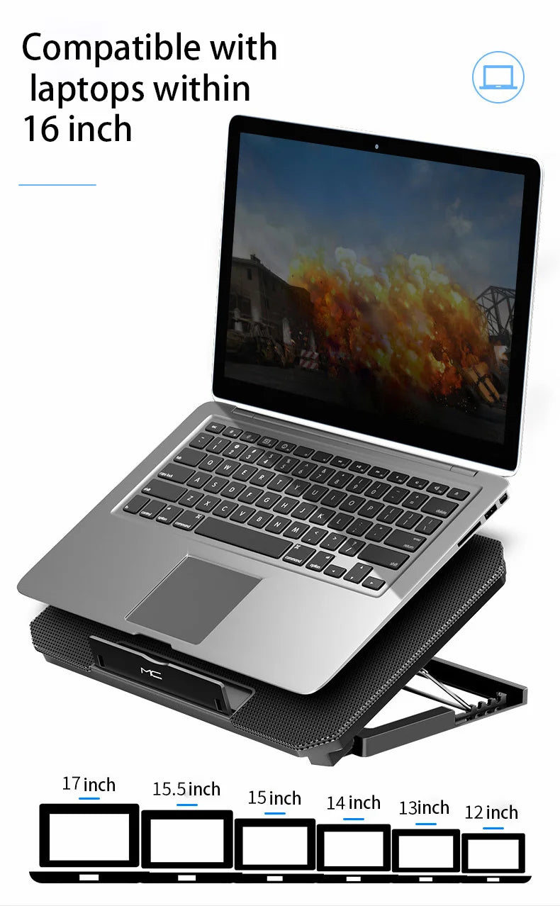 Gaming Laptop Cooler Large Size For 12-16 Inch Notebook Two USB Laptop Cooling Pads Wind Speed Adjustable Silent Laptop Stand