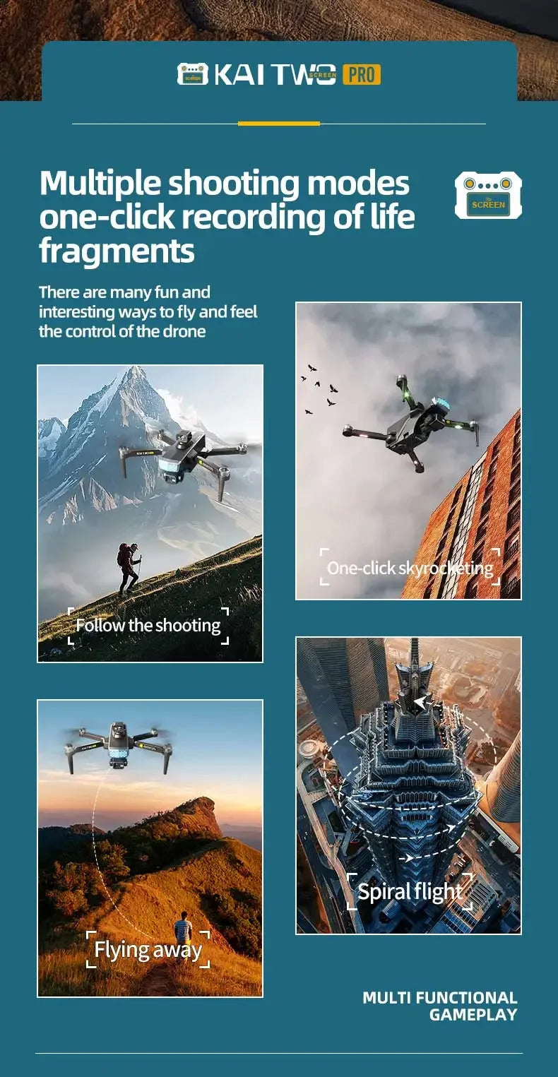 Professional 3-axis PTZ KAITWO PRO Drone 8K 5G with Screen Control 360° Laser Obstacle Avoidance Brushless Quadcopter GPS RC UAV