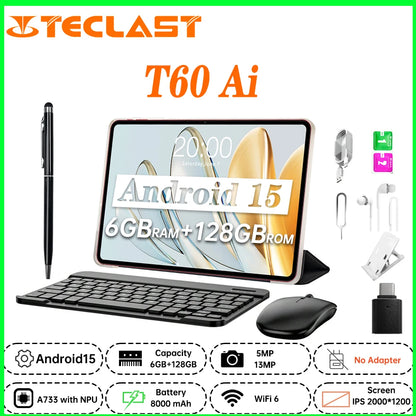 NEW Tablet Teclast T60 AI Allwinner A733 Octa-Core 12inch 2K HD TDDI Screen 6GB RAM 128GB ROM Android 15 WiFi6 8000mAh 13MP+5MP