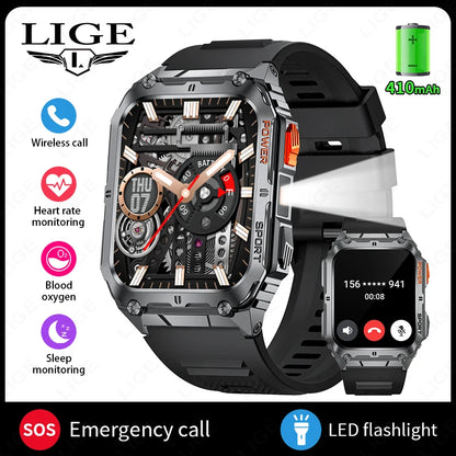 LIGE 1.91-inch Screen Men Smart Watch Led Lighting IP68 Waterproof Watch Outdoor Sport Health Monitor Smartwatch For Android IOS