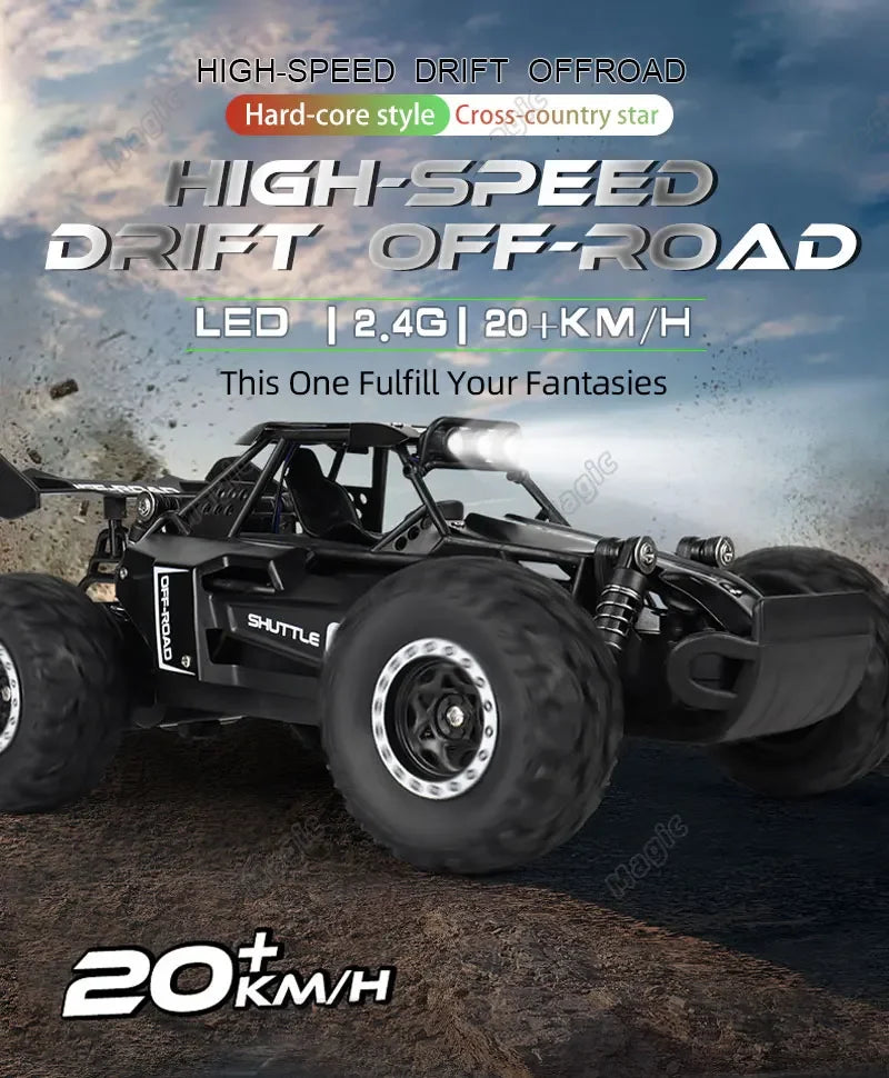 New RC Car 1:16 2.4Gh 20KM/H Model With LED Lights 2WD Off-road Remote Control Climbing Vehicle Outdoor Cars Drift Toys Boy Gift
