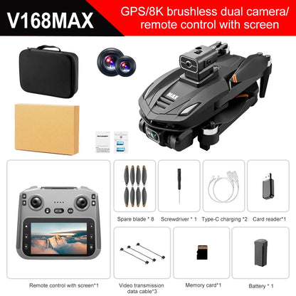 2025 V168 MAX GPS Drone Professional 8K Camera Aerial FPV Brush Avoiding Obstacle with Large Screen Remote Control Folding Dron