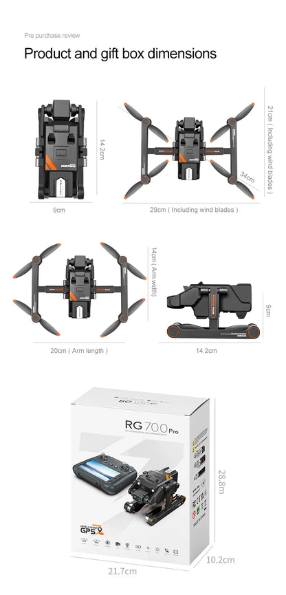2025 RG700 PRO RC Drone Obstacle Avoidance Aerial photography 4K Dual Camera Quadcopter Gps Four-Axis Helicopter Drone Gift Toy