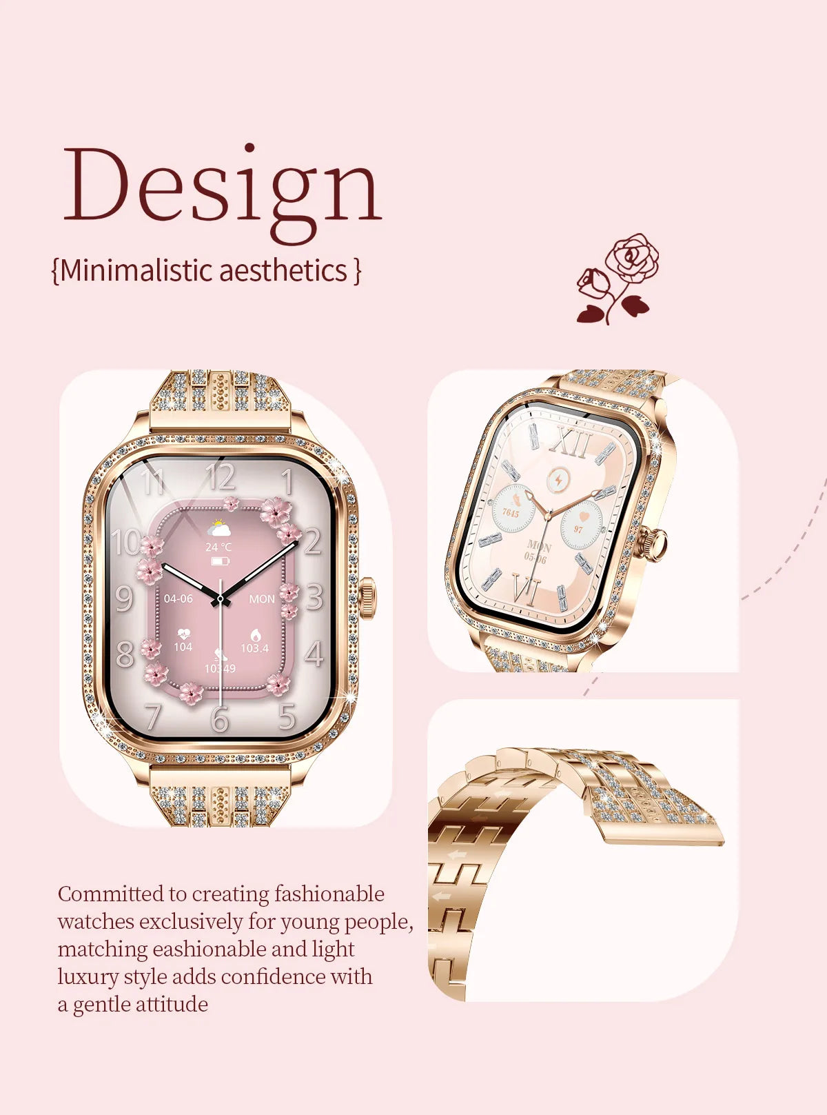 LIGE Fashion Women Smart Watch 1.75inch Curved Screen Sport Bracelet BT HD Calling Clock IP68 Waterproof Diamond Case Smartwatch