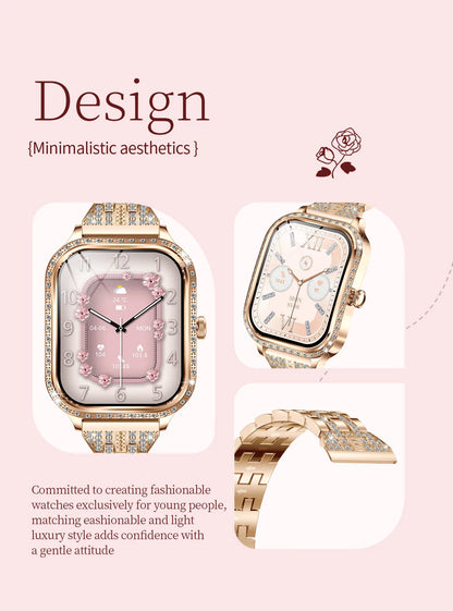 LIGE Fashion Women Smart Watch 1.75inch Curved Screen Sport Bracelet BT HD Calling Clock IP68 Waterproof Diamond Case Smartwatch