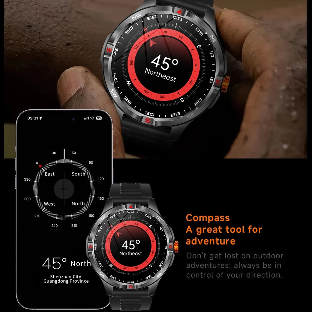 GPS Outdoor 1000mAh Battery Smartwatches Men 100+ Sports Mode Compass Heart Rate 3ATM Waterproof Bluetooth Call Smart Watch