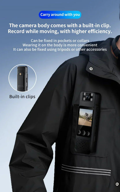 New 1080P HD Body Sports Camera WiFi Back Clip Police Camera for Law Enforcement Outdoor Sports Vlog Recorder with Fill Light