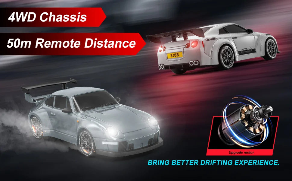 RC Cars 1:24 Remote Control Car 20KM/H 4WD High Speed RC Drift Car with LED Lights Extra Drifting Tires Vehicles for Adults Kids