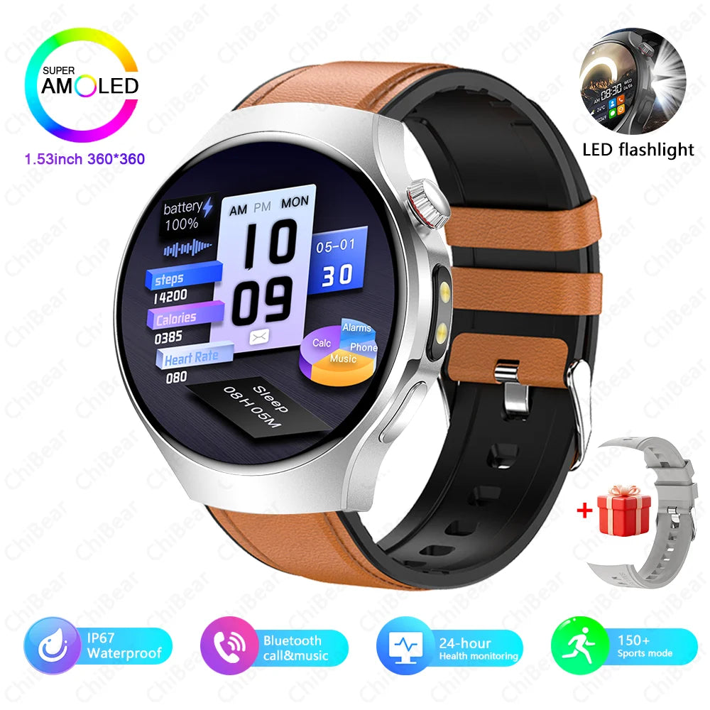 2025 New Outdoor Sports Smart Watch Men Riding Running Fitness IP68 Waterproof LED Lights Bluetooth Call Smartwatches