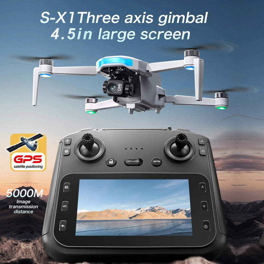 S-X1 GPS Drone Professional 3-Axis Gimbal 5G WIFI 4K Camera RC FPV Drone with Screen 5KM Digital Image Transmission Aerial UAV
