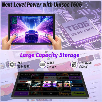 Tablet 10.95 inch Android 15 Tablets, 12GB RAM 128GB ROM 1TB Expand, Octa-core Processor, 1280x800 IPS, 8000mAh Battery (Black)