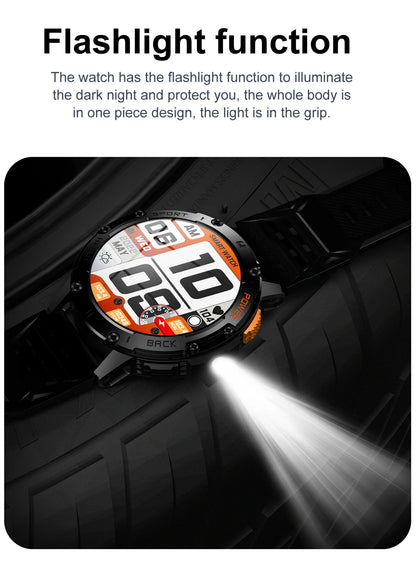 LIGE New AMOLED Smart Watch Men with Flashlight Sports Waterproof Fitness Tracker Bluetooth Call Smartwatch Man For Android ios