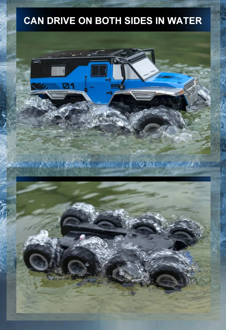JJRC 8x8 2.4G Remote Control Car 8wd Off-road Amphibious Stunt Vehicle 8-Wheel Speed Racing Truck Waterproof Crawler Toys
