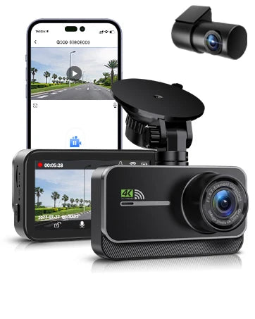 Dash Cam for Cars Car Camera Dash Cam 4K WIFI Camera for Car Front and Rear Dash Camera Wifi Dashcam Vehicle Black Box