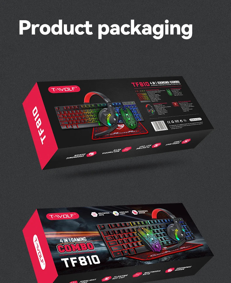 USB Keyboard And Mouse Gaming Headset Combos 4 In 1 English Gaming Wired RGB Keyboard Mouse Set With Mouse Pad and Headphones