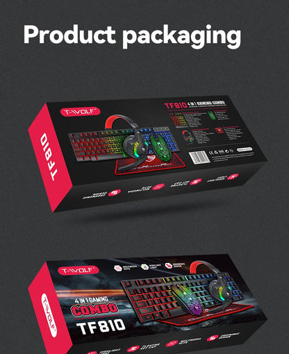 USB Keyboard And Mouse Gaming Headset Combos 4 In 1 English Gaming Wired RGB Keyboard Mouse Set With Mouse Pad and Headphones