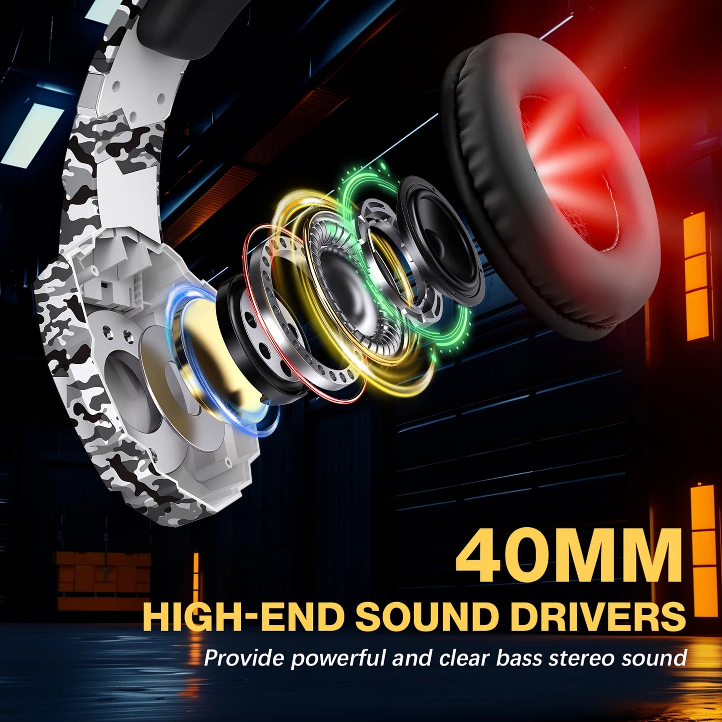 Gaming Headset with Noise-Isolating Microphone, Over Ear Game Headset with LED Lighting, Volume Control, Mute Key for Smartphone