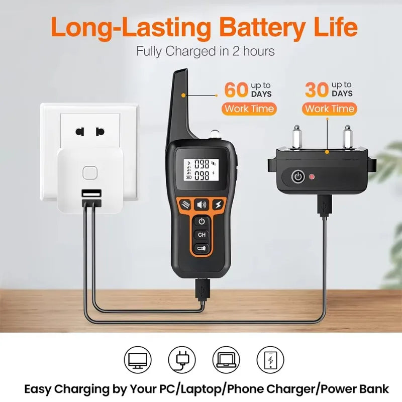 1000m Electric Dog Training Collar with Remote Control Waterproof Rechargeable Pet Dog Bark Stop Shock Collar Electric Shocker