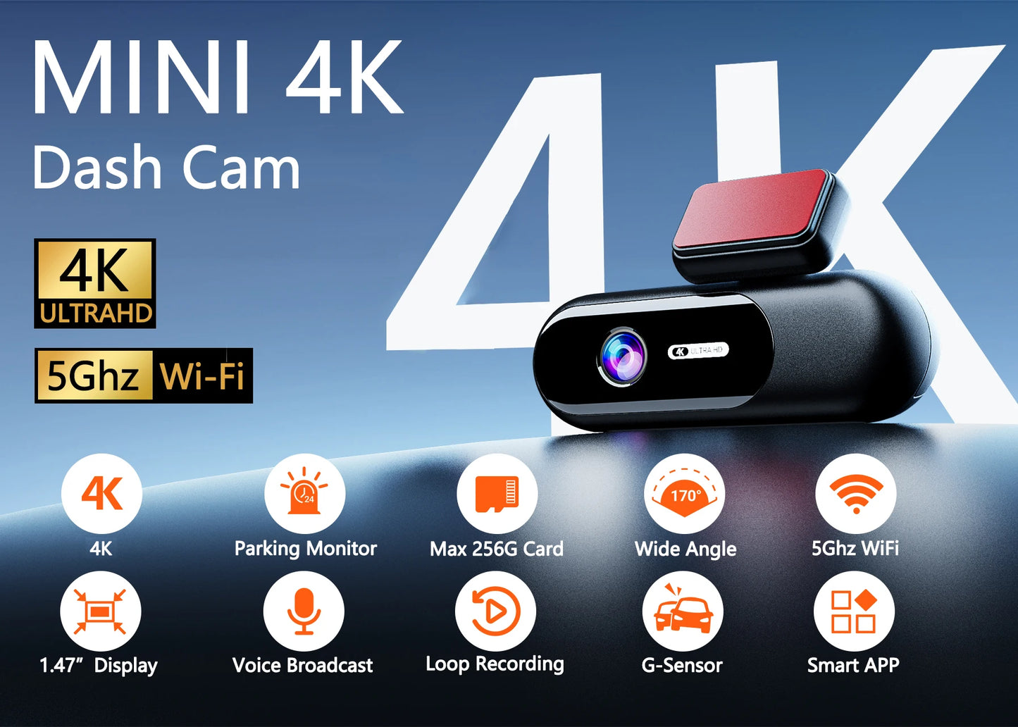 Dashcam for cars 4K UHD Recording Car Camera HDR Night Vision Video Recorder Builtin WiFi 24H Parking Monitoring car accessories