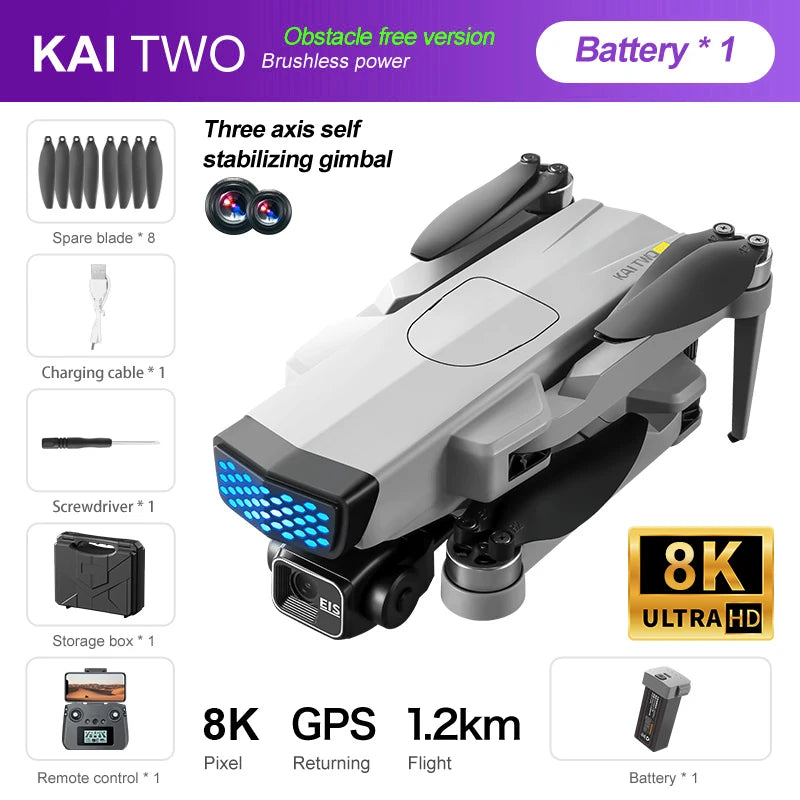 KAI TWO PRO GPS 8K Professional Dron 3-Axis Self Stabilization HD Camera 360 Obstacle Avoidance Brushless RC Quadcopter VS SG107