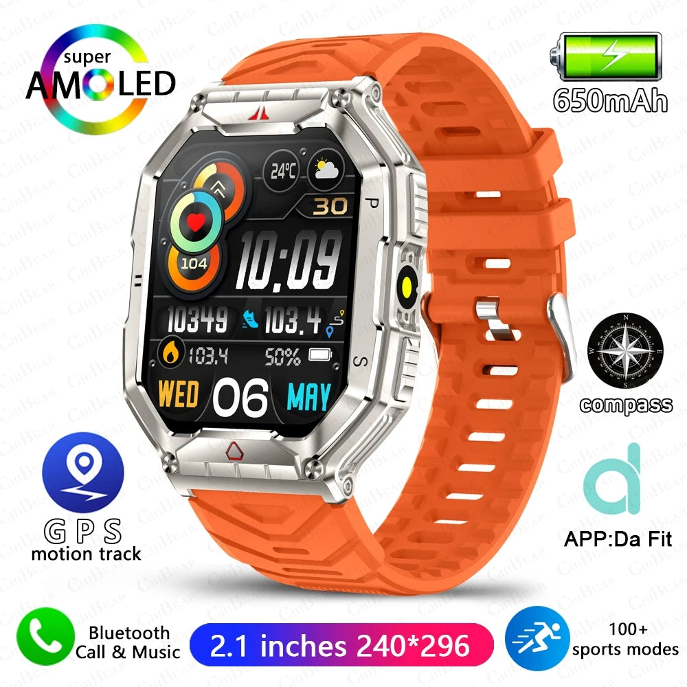 2.1 Inch AMOLED HD Screen Smartwatch Men Compass GPS Outdoor Sports Health Monitoring 1ATM Waterproof Bluetooth Call Smart watch