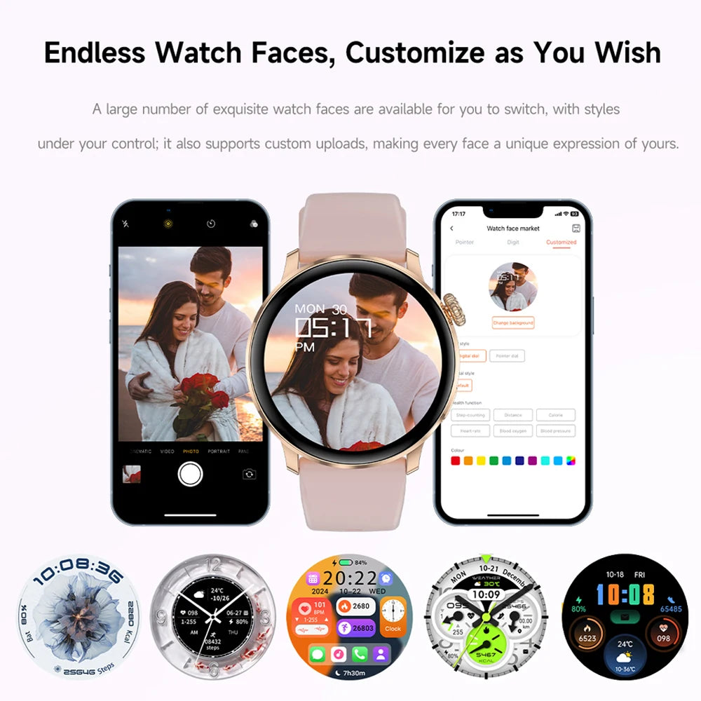 Fashion Women Bluetooth Call Smart Watch DIY Dial Health Monitoring Full Screen Touch Smartwatches 2025 New Android IOS