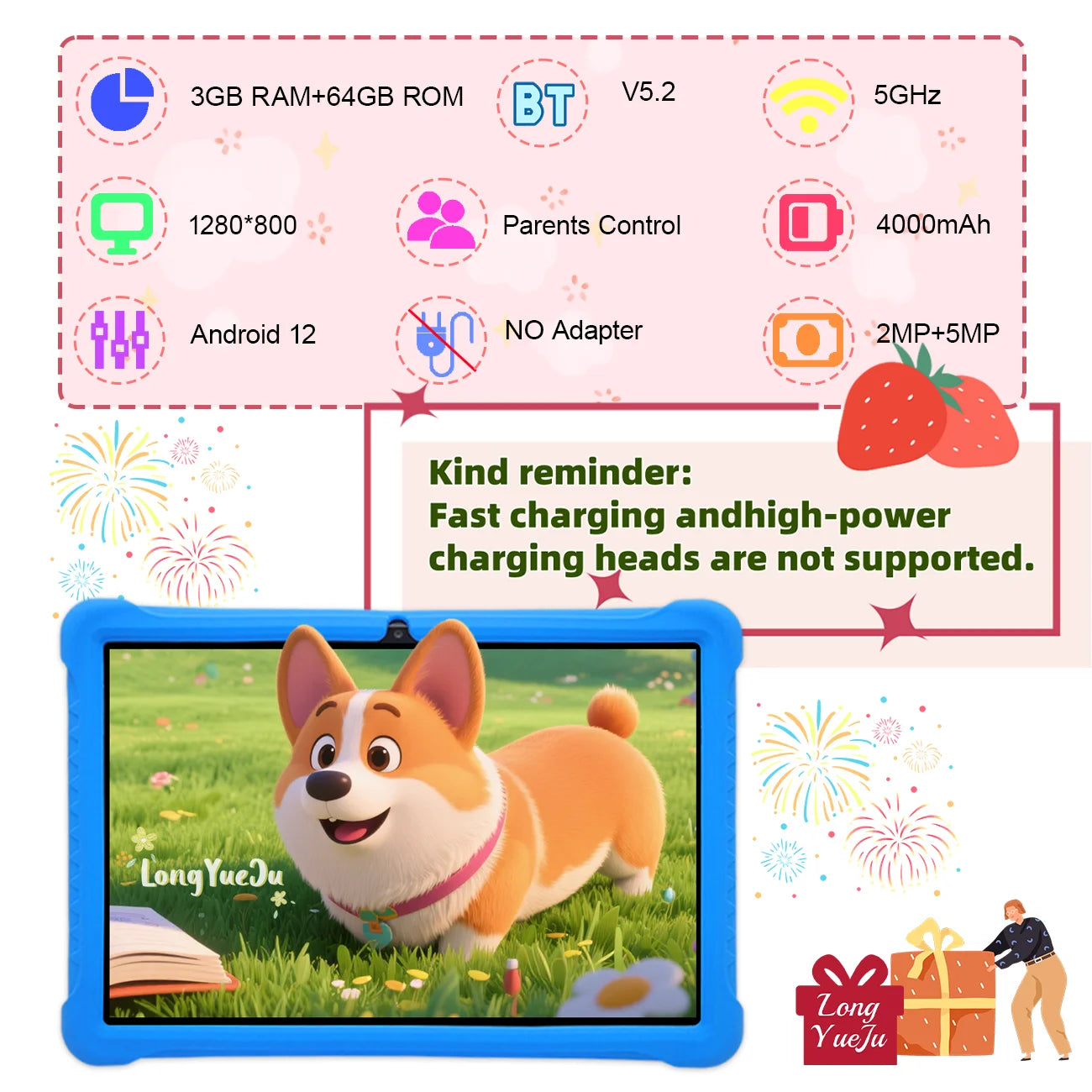 10.1-inch cartoon pattern children's tablet Android 3GB RAM 64GB ROM Learning, education, gaming tablet Children's gift