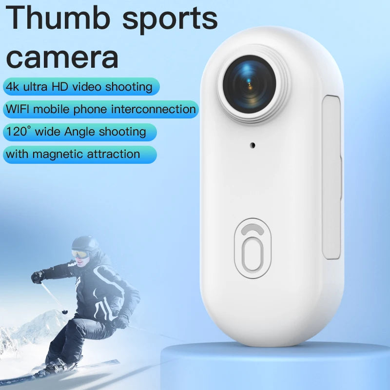 4K Thumb Action Camera, HD Sports Camera, Digital Image Stabilization, Automatic Exposure, 800mAh Battery, Rechargeable Lithium