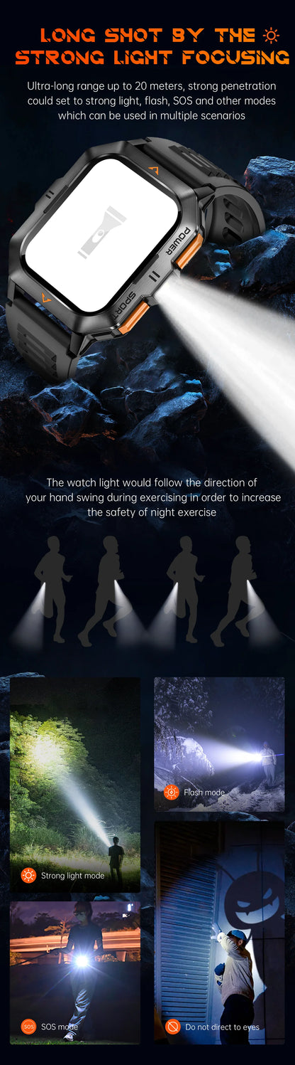 LIGE Outdoor Smart Watch For Men Women‘s Health 2.01’’ HD Screen 430mAh Battery LED Flashlight Waterproof Sports Smartwatches